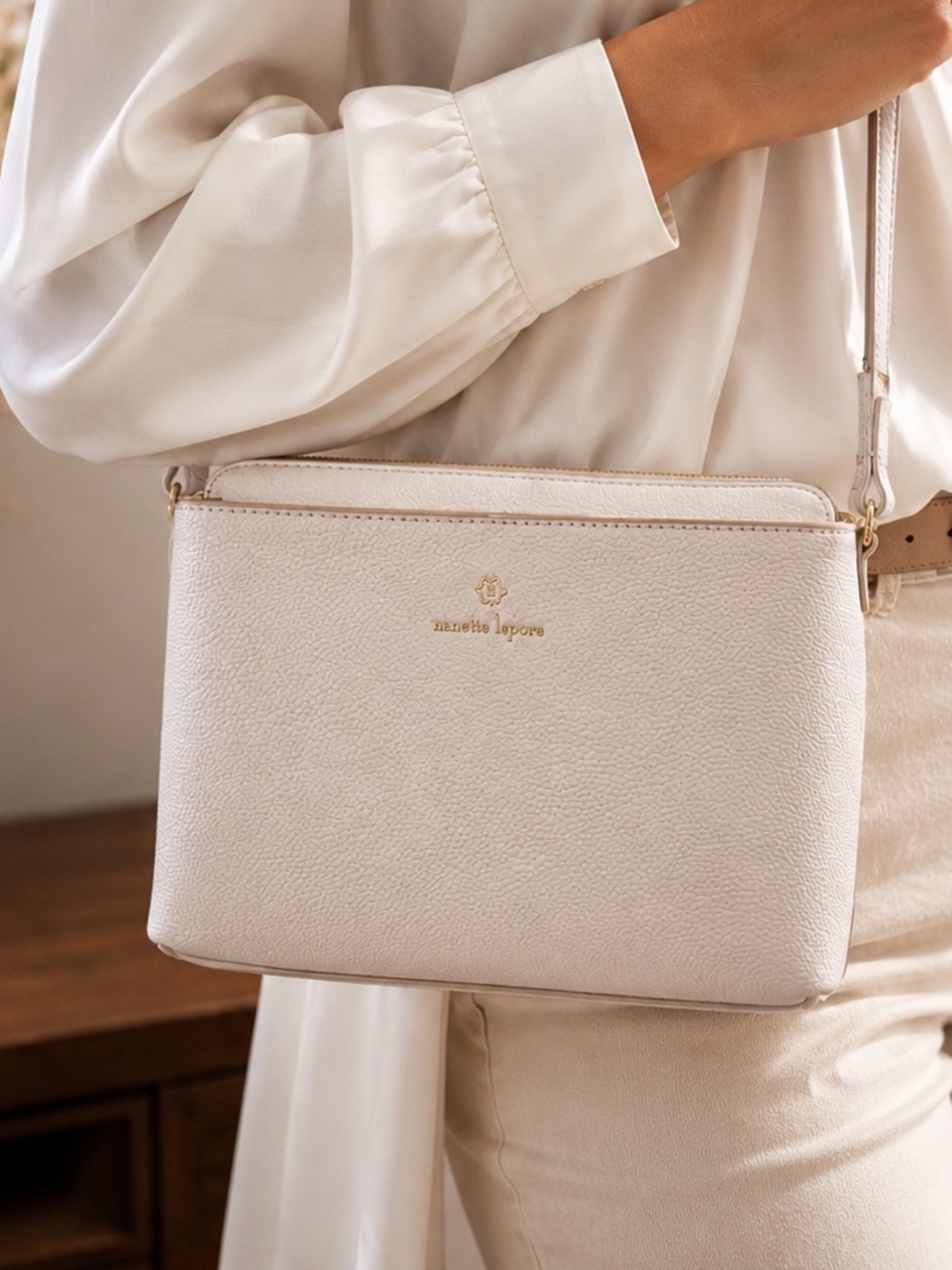 Nanette Lepore Pebble Leather Crossbody in Ivory